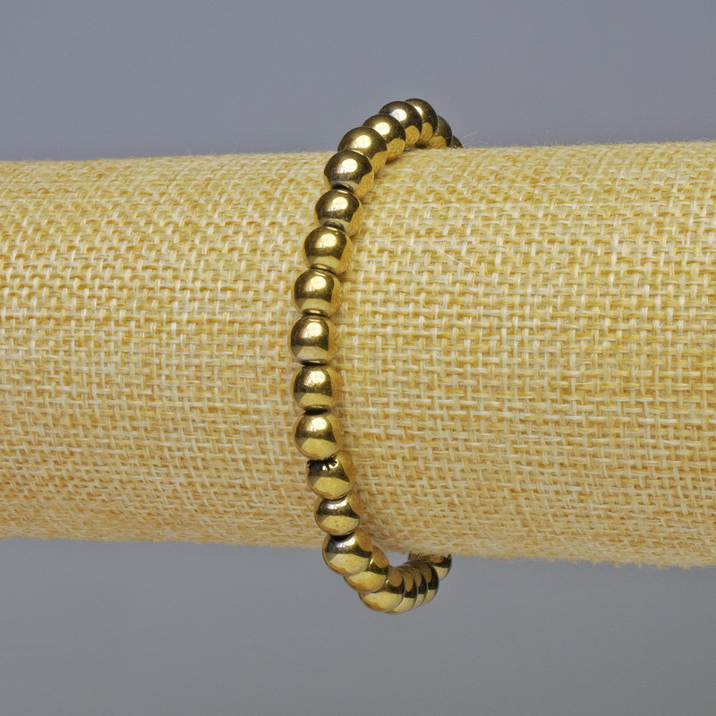 Hematite Bracelet, Gold-Tone, Smooth Beads, 6 mm Diameter, 18 cm Length, Stretch Cord