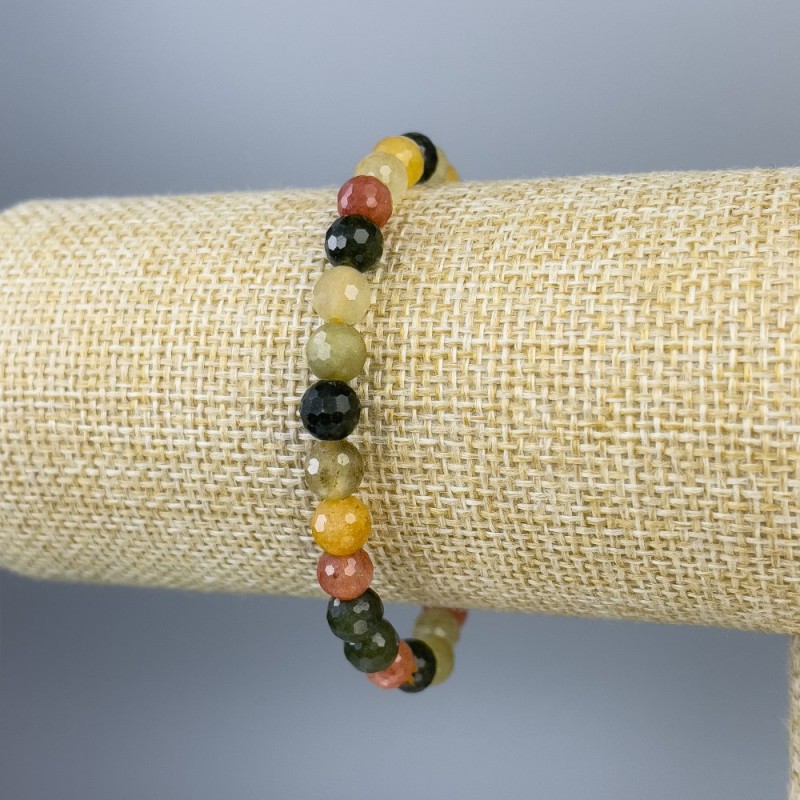 Bracelet Assorted Stones Faceted Bead 6mm+, length 18cm+ stretchy