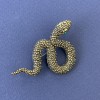 Snake Brooch-Pendant with Green Rhinestones, Golden Metal, 53x32mm +