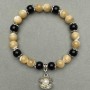 Beige natural mother-of-pearl bracelet with a smooth bead, 8.5 mm diameter and agate, length 18 cm ± stretch