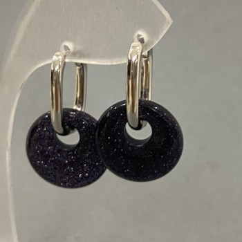 Earrings Aventurine 'Blue Sand - Cairo Night' Donut Bead, diameter 18mm±, length 30mm±