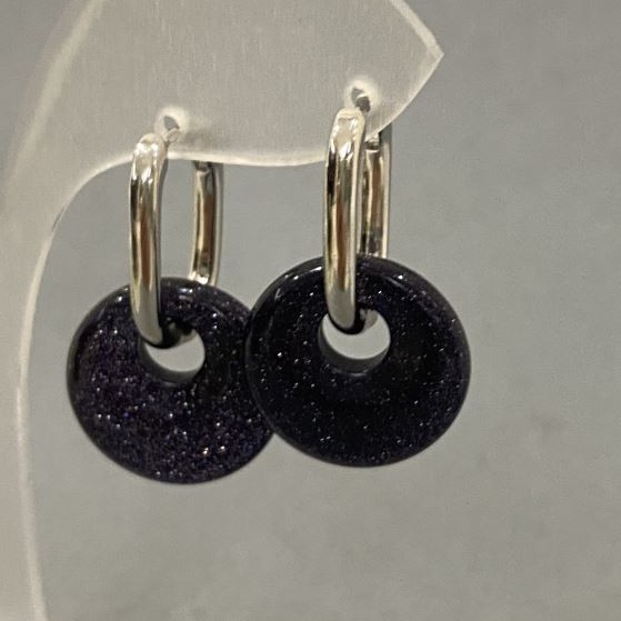Earrings Aventurine 'Blue Sand - Cairo Night' Donut Bead, diameter 18mm±, length 30mm±