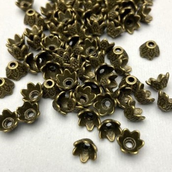 Bead cap findings bronze color, 7×1 mm diameter, hole approx. 2 mm, packaging (~32 pcs ±)