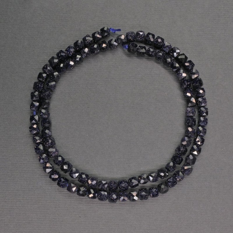 Synthetic aventurine beads, blue sand, faceted cubes, 4 mm diameter, 39 cm length