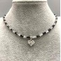 Choker with Tourmaline and Labradorite, Faceted Cube 3mm ±, with Heart Pendant 12mm ±, Length 38 cm ± with Extender Chain