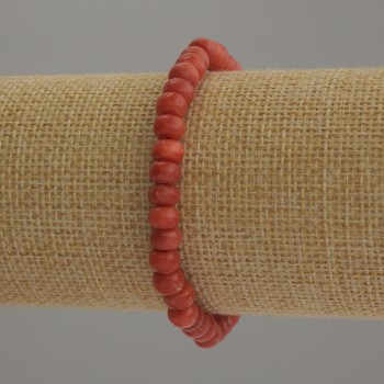 Artificial Coral Rondelle Bracelet, 6×4 mm, 18 cm (stretch)