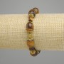 Tiger's Eye Barrel Bracelet, 14x10 mm faceted coin beads, 8 mm beads with metal inserts, 18 cm stretch