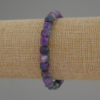 Elastic bracelet with natural fluorite, faceted cube beads, 7 mm diameter, 18 cm length