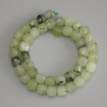 Prehnite Beads Cubic Faceted 9×9 mm ± on String, 37 cm length ±