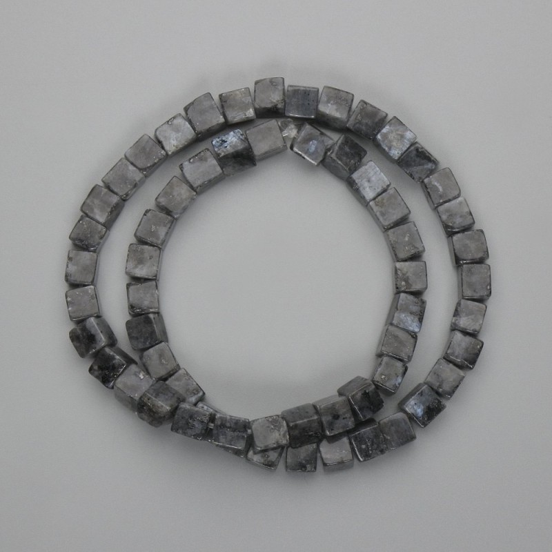 Larvikite cube beads, 6.5x6.5 mm, length about 38 cm on a beading thread