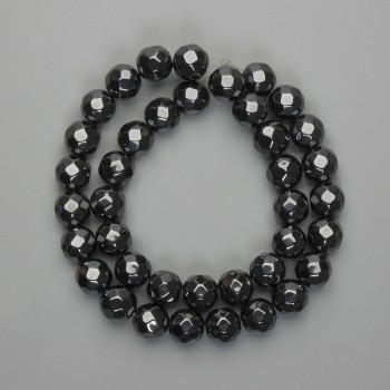 Faceted hematite beads round ball 10mm ±, length 38 cm+