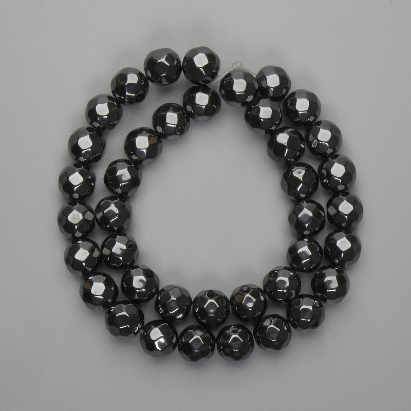 Faceted hematite beads round ball 10mm ±, length 38 cm+
