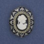 Cameo Brooch 'Lady' with Crystals, Silver-tone Metal, 32x25mm +