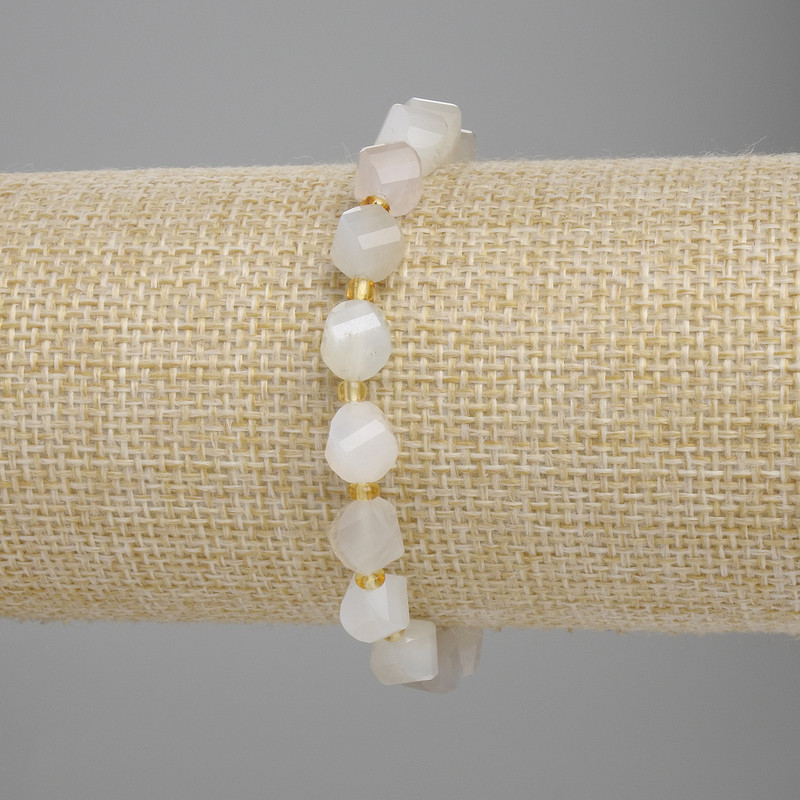 Belomorite Bracelet with Faceted Rhombus Beads, 8×7 mm, Seed Beads 3 mm, Length 18 cm, Stretch