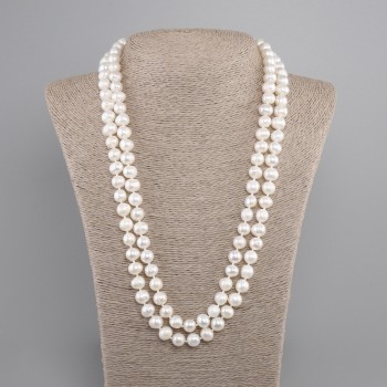 Long Necklace of Freshwater Pearls, Oval, 8–10 mm Diameter, 5×8 mm, 5–9 mm, 5 mm ±, Length 120 cm ±