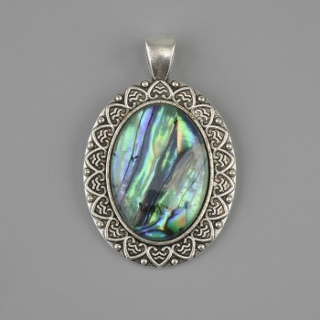 Abalone Pendant 44×28 mm ± Silver-Colored Metal