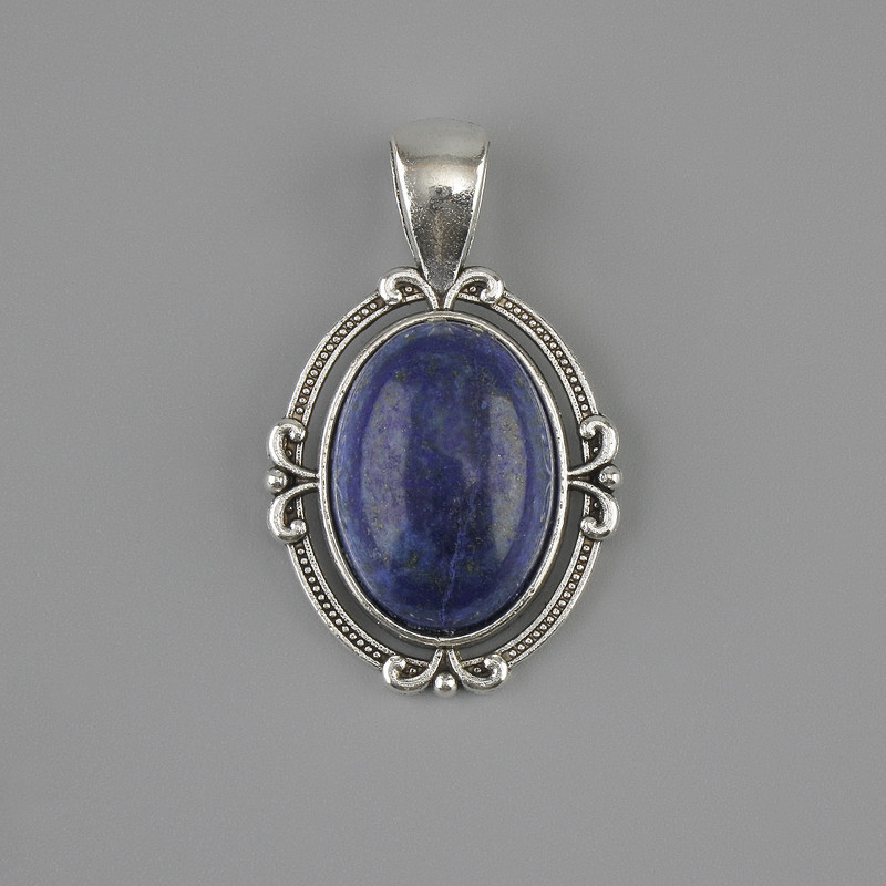 Lapis Lazuli Pendant 34×21 mm ± Silver-Colored Metal
