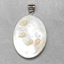 Natural Mother-of-Pearl Pendant with Baroque Pearls, Oval, Diameter 44×35 mm, Length 57 mm, Silver-Toned Metal