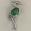 Brooch-Pendant 'Heron' Chrysoprase 80×28 mm ± Silver-tone metal