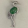 Brooch-Pendant 'Heron' Chrysoprase 80×28 mm ± Silver-tone metal