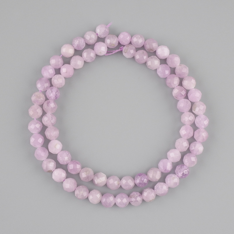 Kunzite Beads, Faceted Round Beads, 6 mm Diameter ±, 38 cm Length on Thread