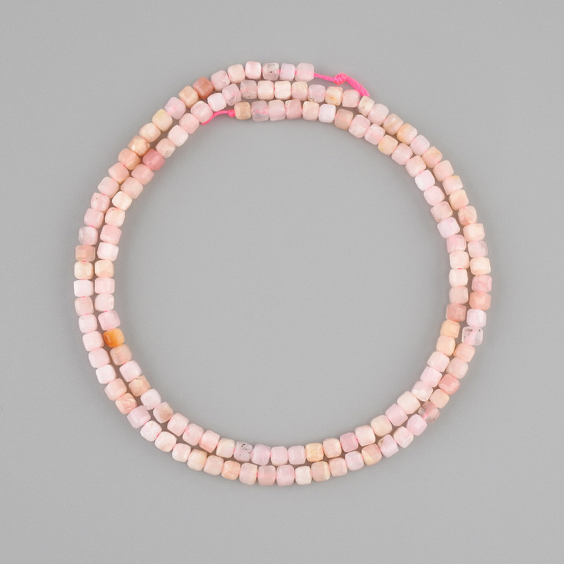 Pink Opal Beads, Faceted Cube, 3x3 mm, Length 39 cm ±