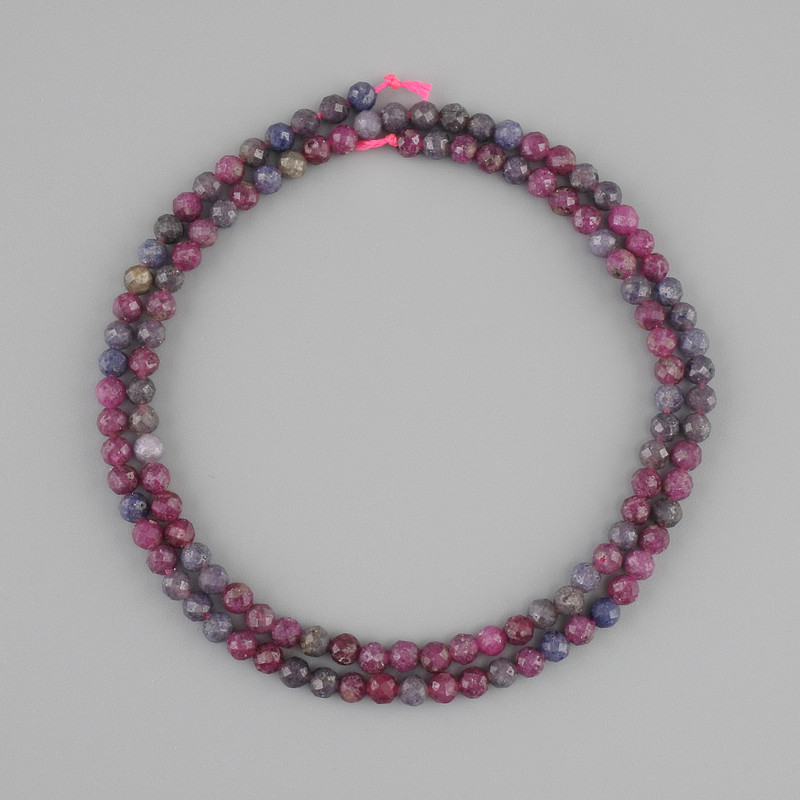 Sapphire and Ruby Beads, Faceted Ball, Diameter 3.5 mm, Length 38 cm ±