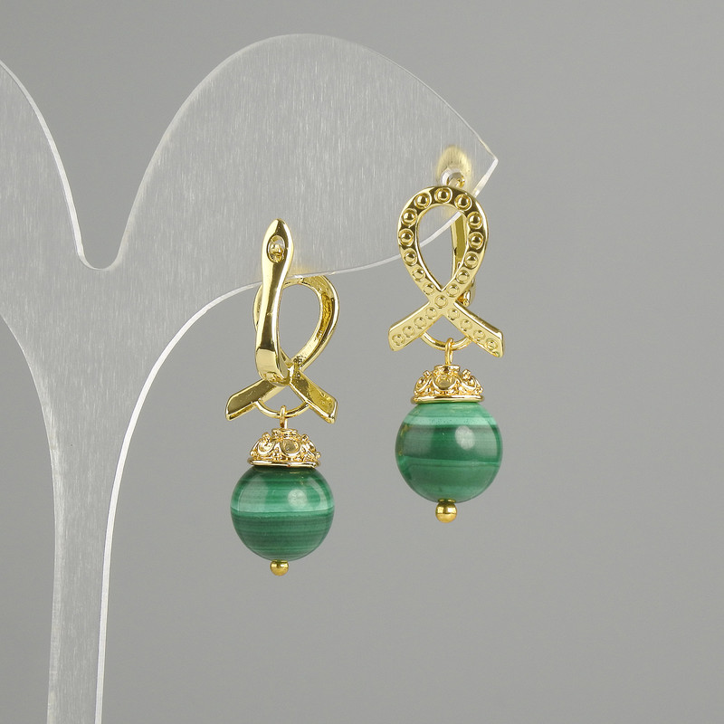 Malachite Smooth Bead Earrings 10 mm ±, length 30 mm ±