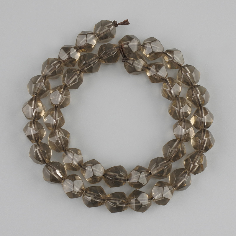 Smoky Quartz Faceted Beads, 9x8 mm, length approx. 37 cm, on thread