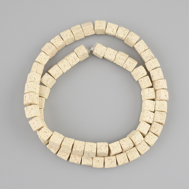 Beige Volcanic Lava Cube Beads, 6x6 mm, on thread, 40 cm length+