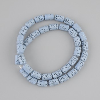 Blue volcanic lava beads, cylindrical, 10×6 mm, on thread, length 38 cm+