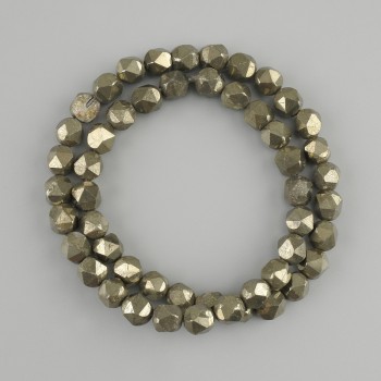 Pyrite Beads, Faceted 8×7 mm, 40 cm ± on beading thread