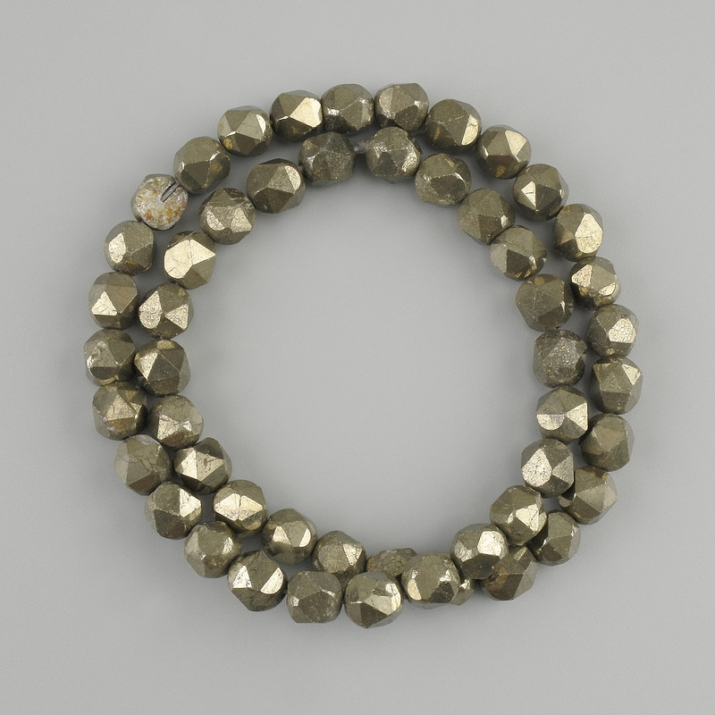 Pyrite Beads, Faceted 8×7 mm, 40 cm ± on beading thread