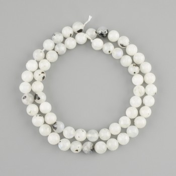 Adular beads, smooth round beads, 7 mm diameter ±, 39 cm length ±, on thread