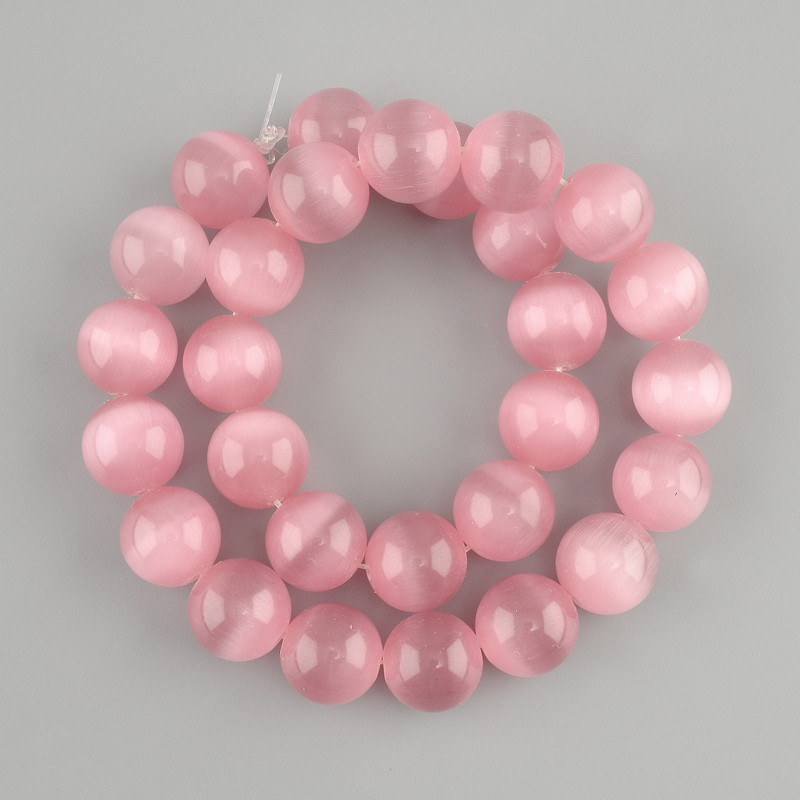 Pink Cat's Eye Beads, Smooth Round, 13.5 mm, 37 cm on thread