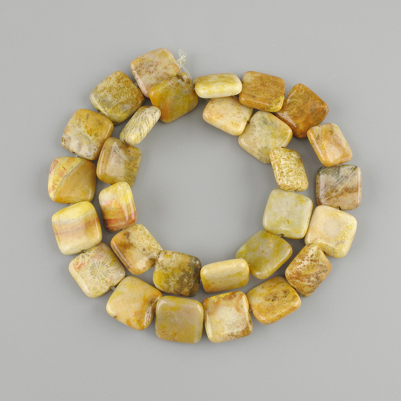 Beads Fossilized Coral Square 14×14 mm, 39 cm length ±, on beading thread