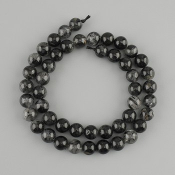 Beads of natural rutile quartz with Schorl inclusions, smooth round beads, 8 mm diameter, 38 cm length ± on thread