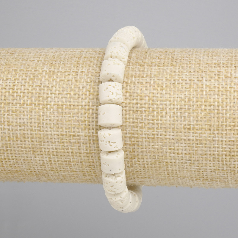 Beige Volcanic Lava Cylinder Bracelet, diameter 8x8mm+-, length 18cm+- stretch