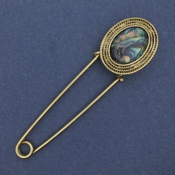 Abalone brooch pin with gold-tone metal 80×22 mm