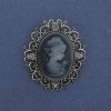 Cameo Lady Brooch Pendant with Rhinestones, Silver-tone Metal, 48x44 mm +