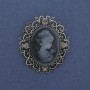 Cameo Lady Brooch Pendant with Rhinestones, Silver-tone Metal, 48x44 mm +