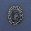 Cameo Lady Brooch Pendant, Rhinestones, Silver-Toned Metal, 44×37 mm +