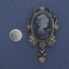 Magnetic Brooch Cameo Lady with Rhinestones Silver-Tone Metal 55×32 mm +