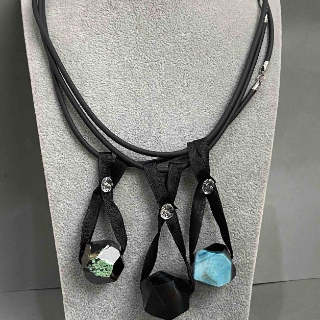Faceted Agate Pendant on Rubber Cord, length 47 cm+
