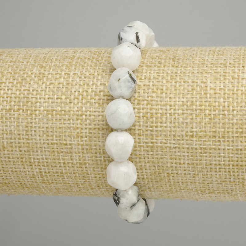 Adularia Bracelet with Faceted Stones, 10×9 mm, 18 cm length, stretch