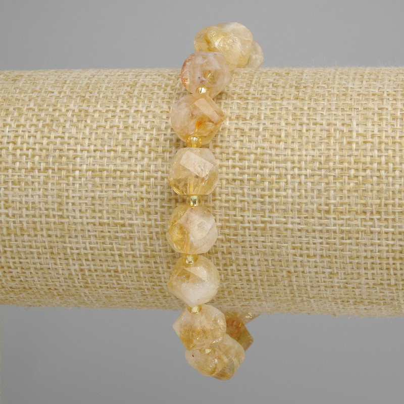 Bracelet Citrine Faceted Rhombus, diameter 9x9 mm ±, beads 3 mm ±, length 18 cm ±, stretch