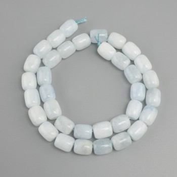Aquamarine barrel beads, diameter 10 mm, 5-11×9 mm, strand length 38 cm ±