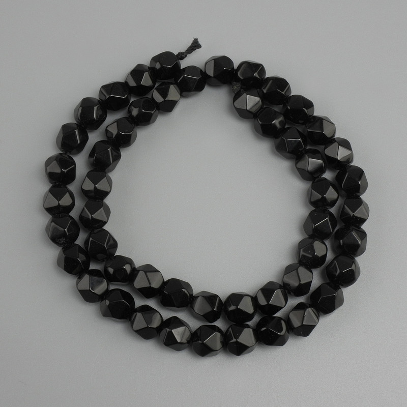Black Onyx Faceted Beads, 7x7 mm, approx. 36 cm length