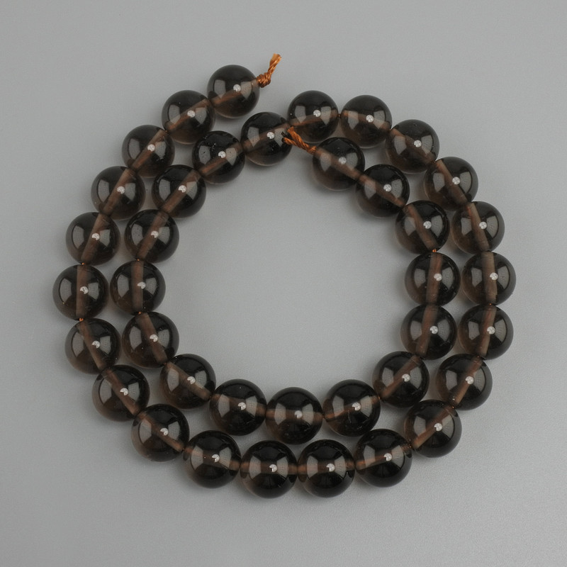 Beads Smoky Quartz, smooth round beads, 10 mm diameter, 37 cm length
