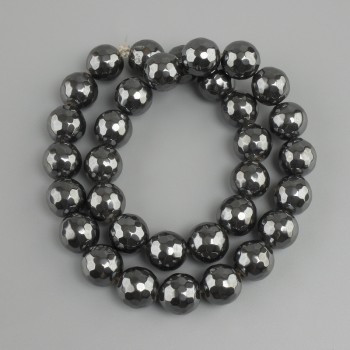 Faceted Hematite Beads, Round Bead, Diameter 11.5 mm ±, Length 38 cm ± on Thread
